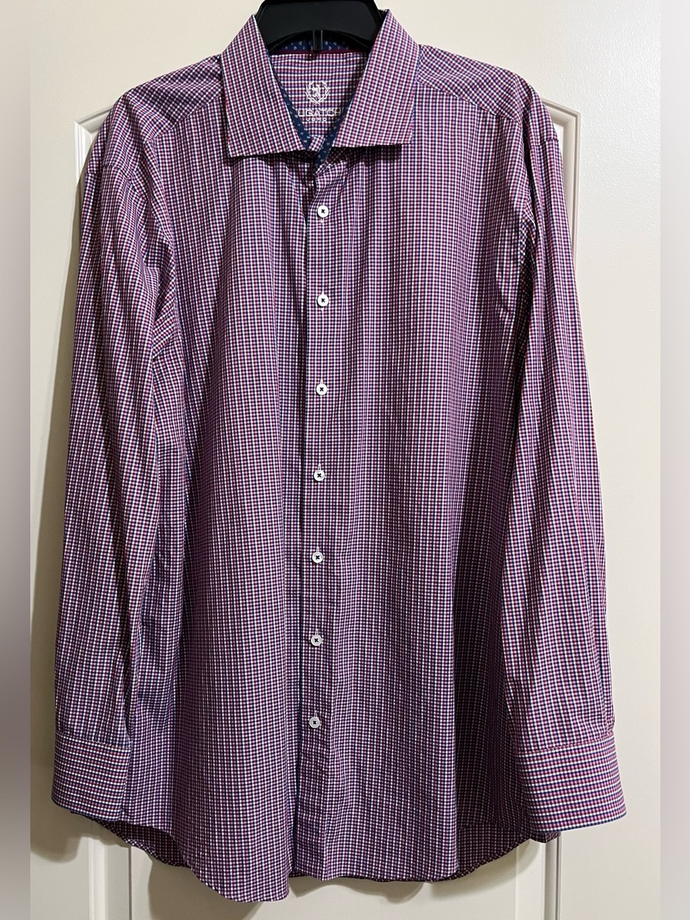Bugatchi Men’s Contrast Cuffs Collar Blue Pink Button Down Shirt Size 18 34/35